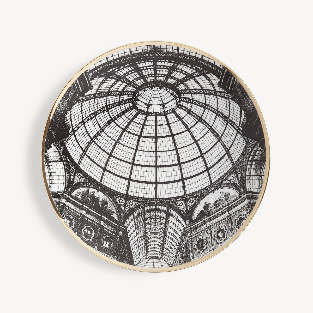 Fornasetti Plate Cupola Galleria di Milano — White / black / gold