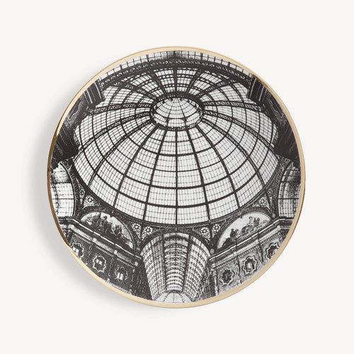 Fornasetti Plate Cupola Galleria di Milano — White / black / gold