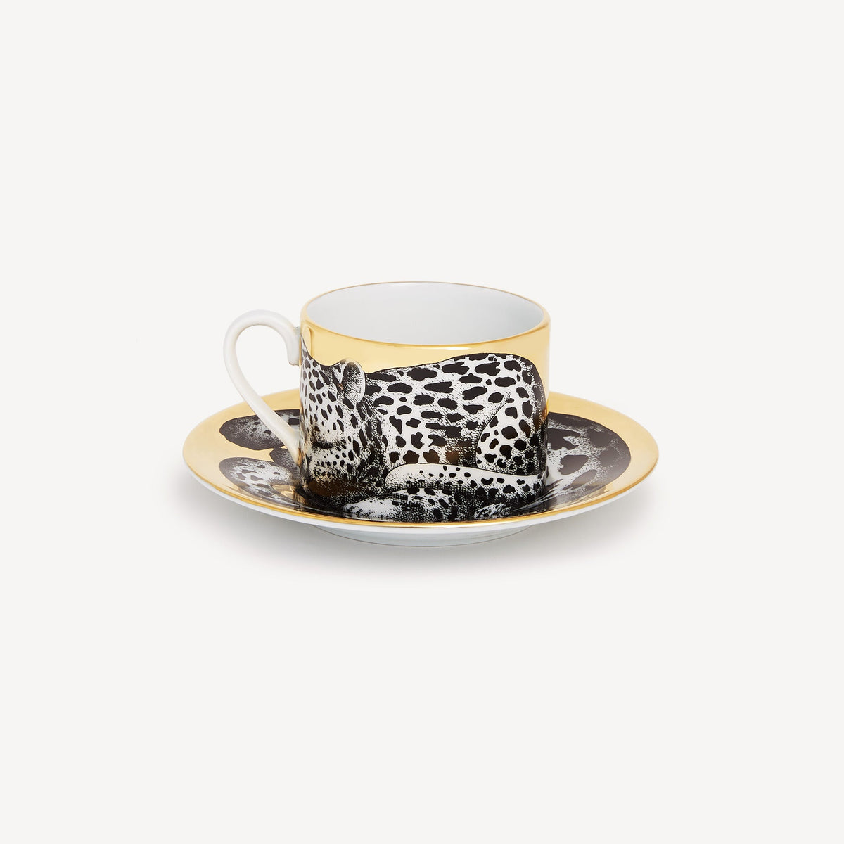 Fornasetti Tea cup High Fidelity Leopardato — White / black / gold