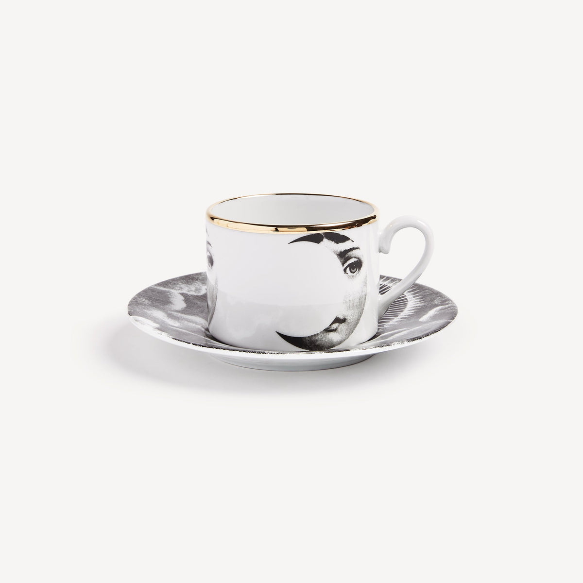 Fornasetti Tea cup Tema e Variazioni Sole e Luna — White / black / gold