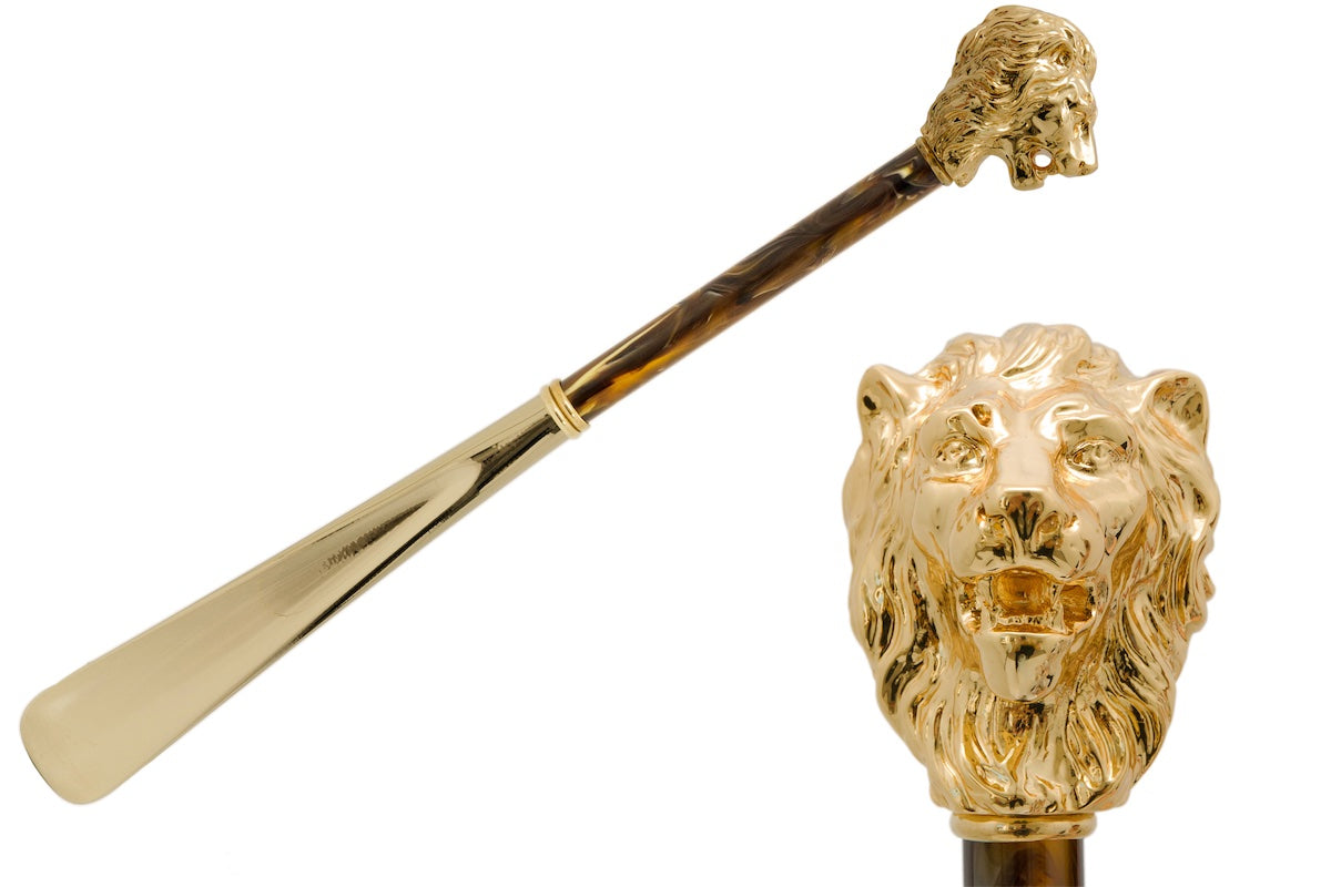 Pasotti Gold Lion Shoehorn, Pearly Brown Shaft