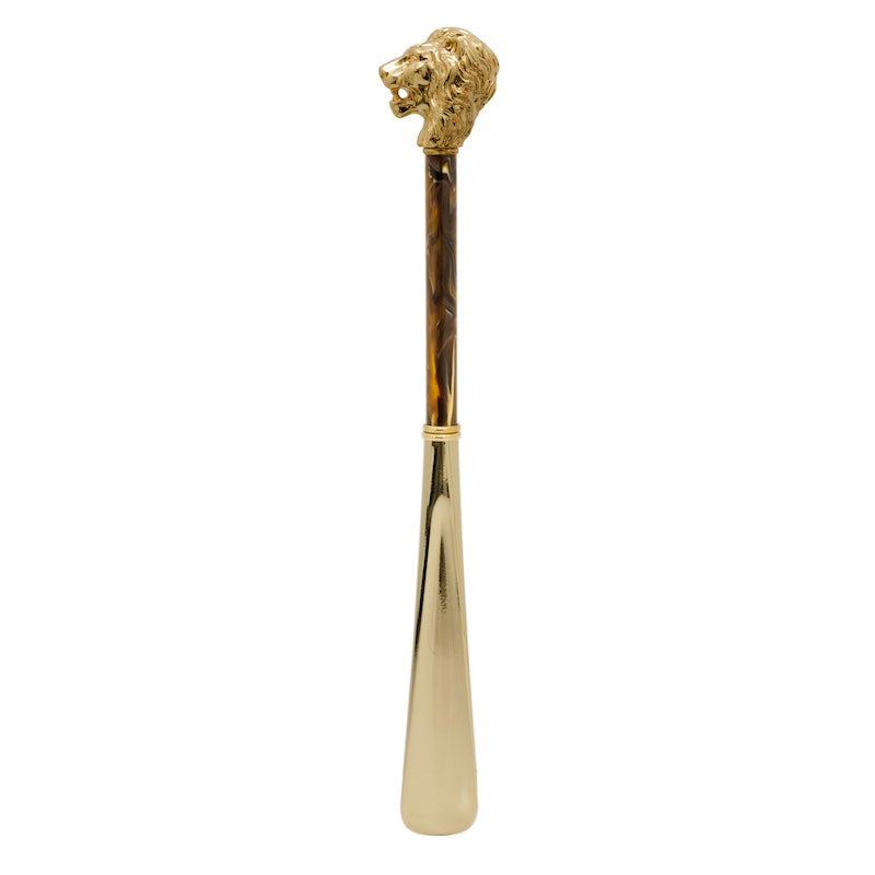 Pasotti Gold Lion Shoehorn, Pearly Brown Shaft — view 2