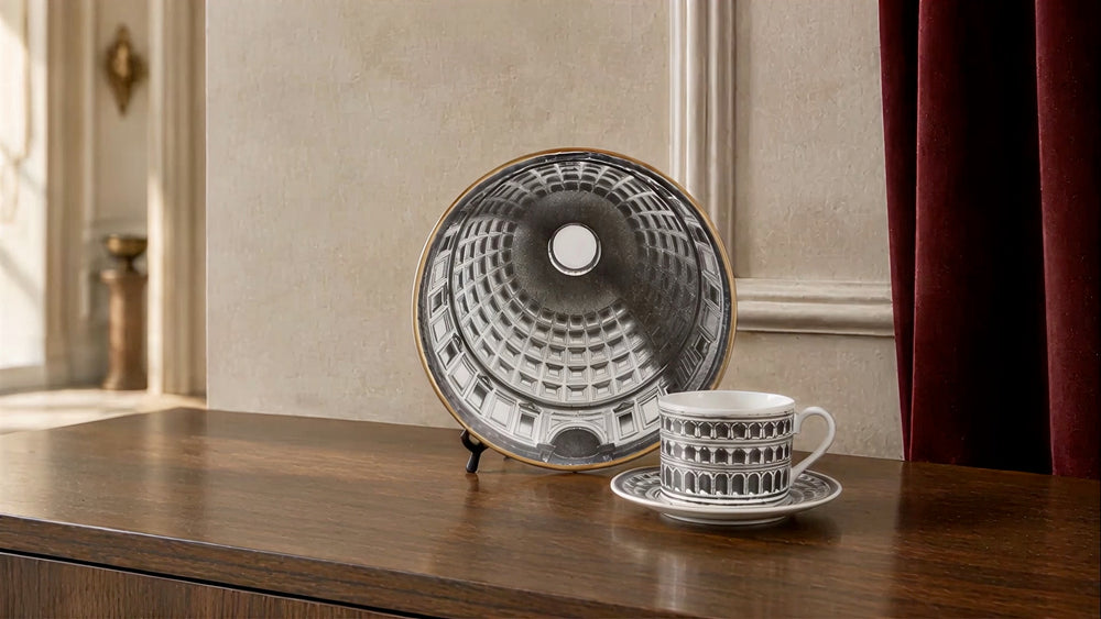 Architectural porcelain displayed in a considered interior