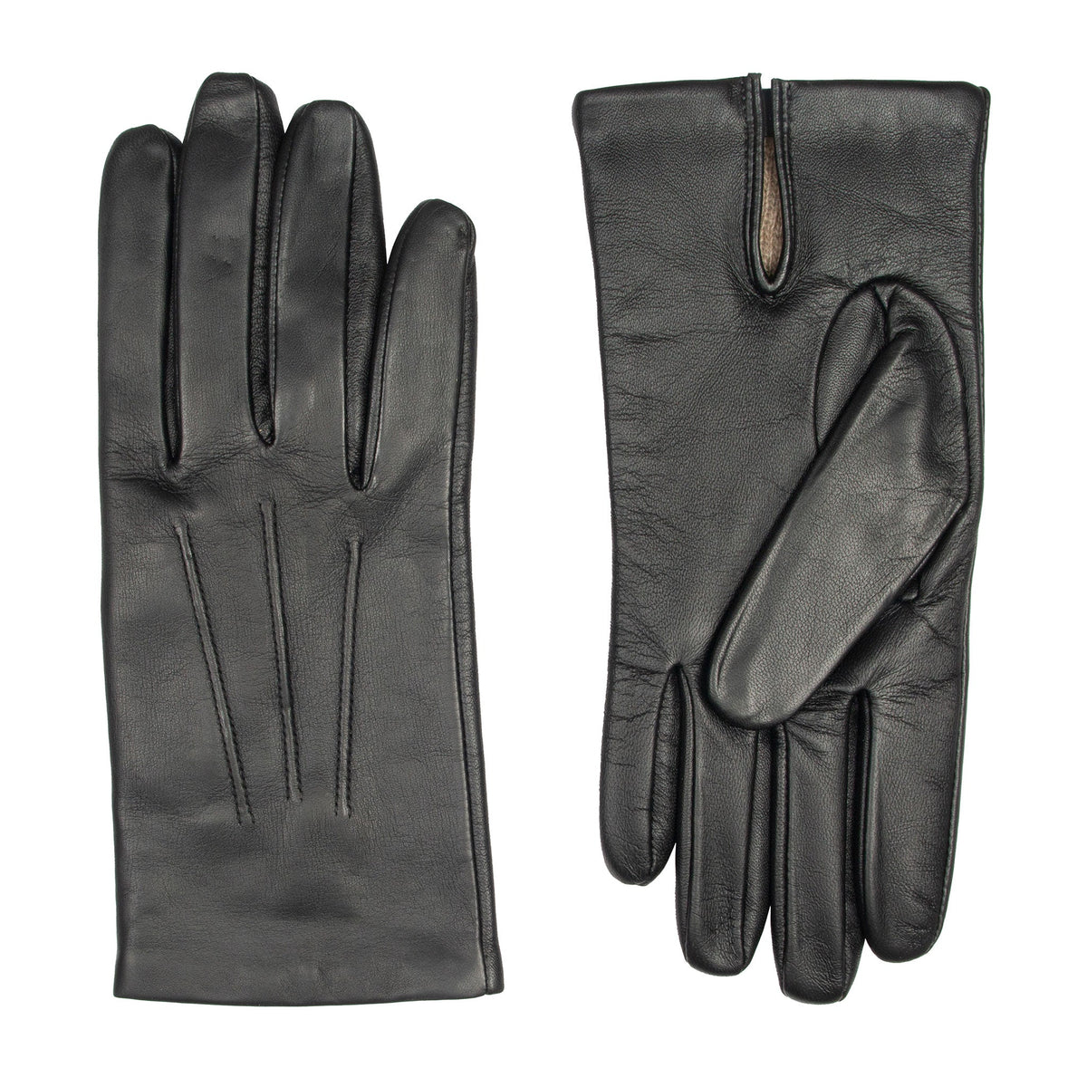 Men's touchscreen cashmere-lined leather gloves in black - both gloves