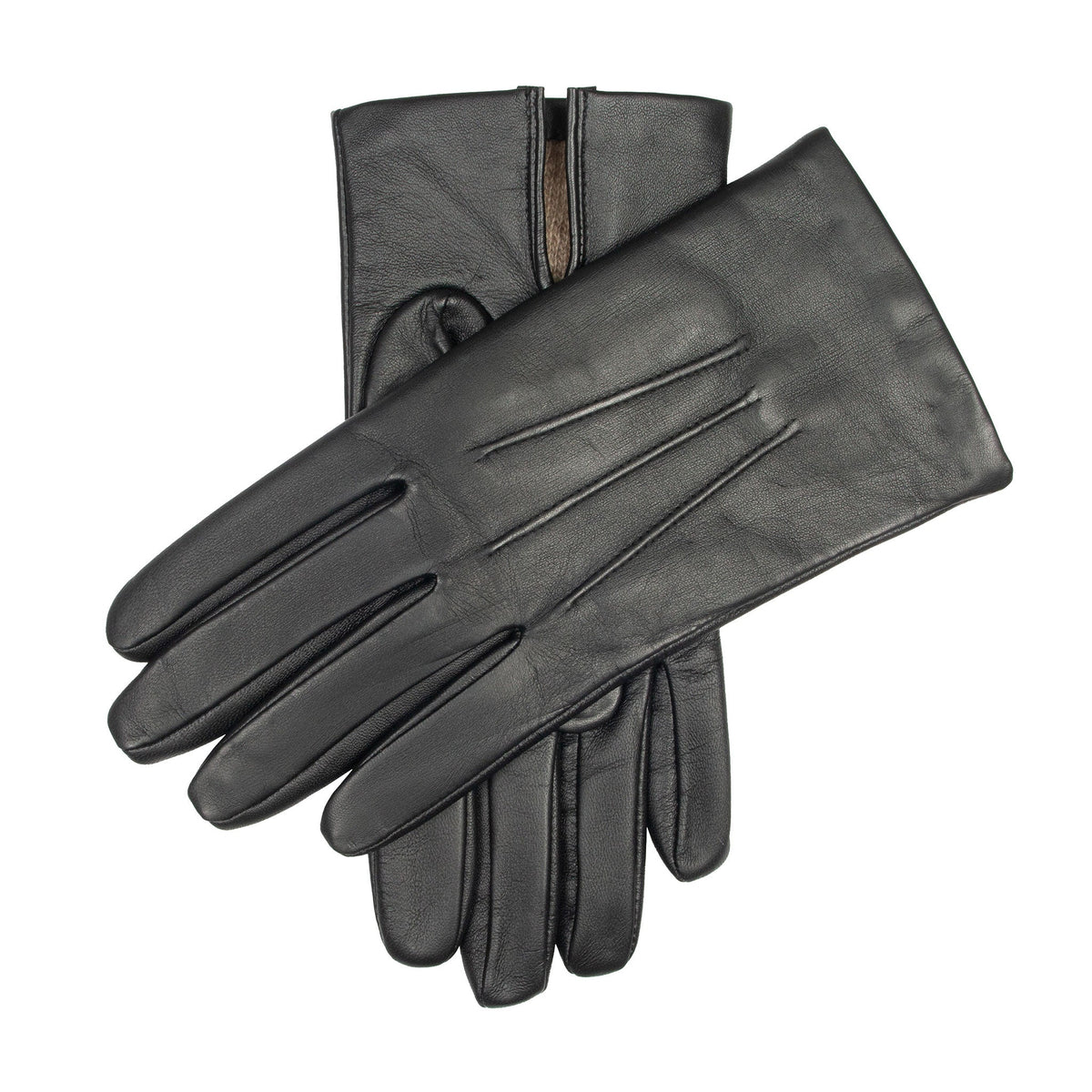 Men's touchscreen cashmere-lined leather gloves in black - criss cross