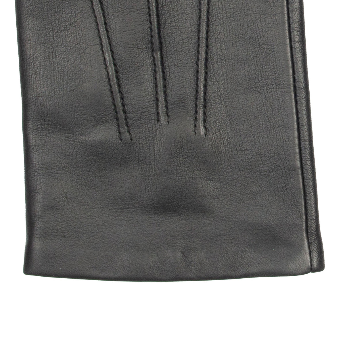 Men's touchscreen cashmere-lined leather gloves in black - close up of the cuff
