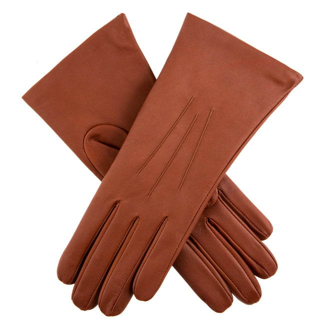 Women's Three Point Cashmere Lined Leather Gloves Cognac